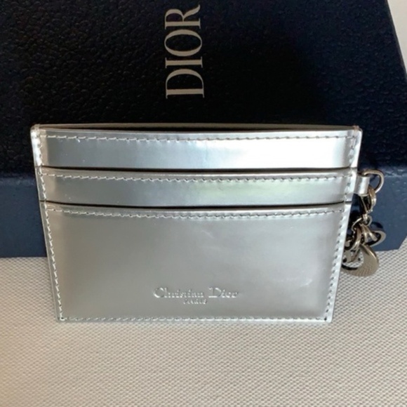 CHRISTIAN DIOR Metallic Cannage Leather Lady Dior Card Holder Silvery - Picture 3 of 11